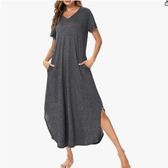 Ekouaer Other - EKOUEAR short sleeve sleepwear cotton pajama dress grey LARGE NWT